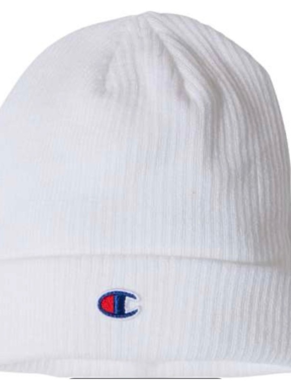Champion Kids White Ribbed Cuffed Beanie with Logo